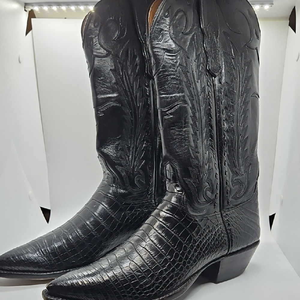 Lucchese Black Embossed Leather Western Cowboy Boots With Dustbags See Listing